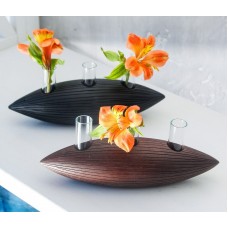 Small Decorative Wood Vase with Glass Insert Test Tube Stand Rack Flower Holder   253725643857